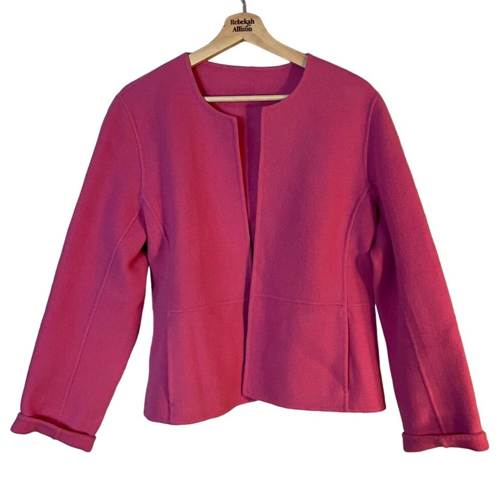 Eileen Fisher Wool & Cashmere Pink Thick Open Blazer Cardigan Women's Medium EUC